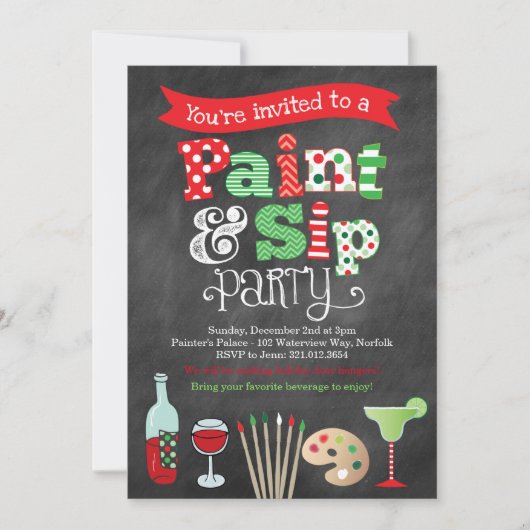 Vakantie Paint en Sip Wijn en Schilderuitnodiging Kaart (Voorkant)