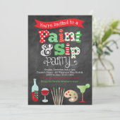 Vakantie Paint en Sip Wijn en Schilderuitnodiging Kaart (Staand voorkant)