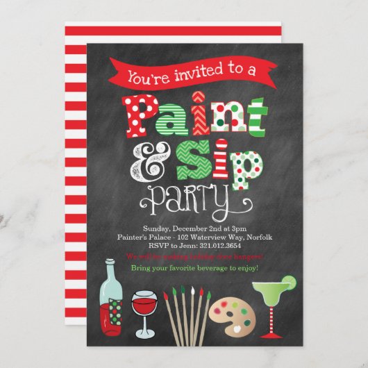 Vakantie Paint en Sip Wijn en Schilderuitnodiging Kaart (Voorkant / Achterkant)