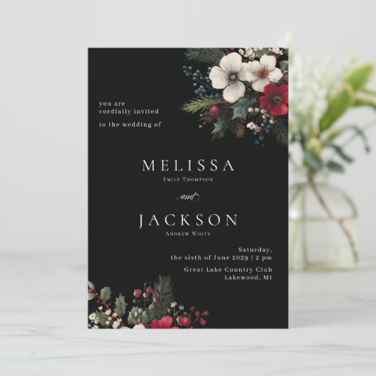 Vakantie Painterly Winter Bouquet Wedding Kaart (Staand voorkant)