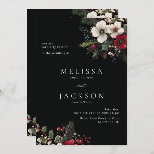 Vakantie Painterly Winter Bouquet Wedding Kaart (Voorkant / Achterkant)