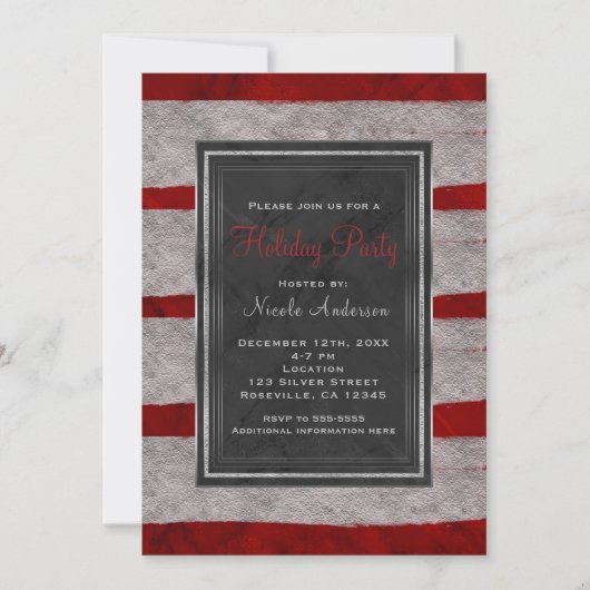 Vakantie Partij Moderne Rode Marmer & Zilveren Ker Kaart (Voorkant)