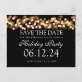 Vakantie partij Save the Date Gold Bokeh Lights Aankondigingskaart (Voorkant)