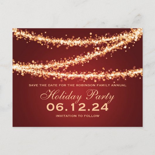 Vakantie partij Save the Date Gold String Lights Aankondigingskaart (Voorkant)