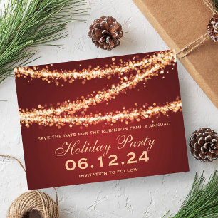 Vakantie partij Save the Date Gold String Lights Aankondigingskaart