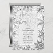 VAKANTIE PARTIJ Zilver Sneeuwvlokken Modern Script Kaart (Voorkant / Achterkant)