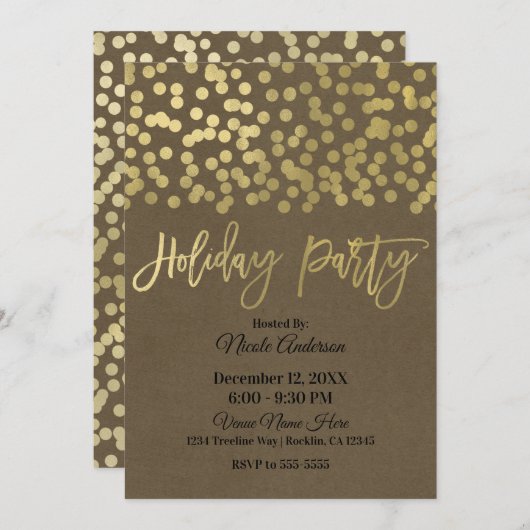 Vakantie Party Goud Script Modern Chic Rustic Kraf Kaart (Voorkant / Achterkant)