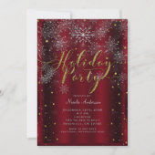 Vakantie Party Sneeuwvlok Elegant Rood Goud Modern Kaart (Voorkant)