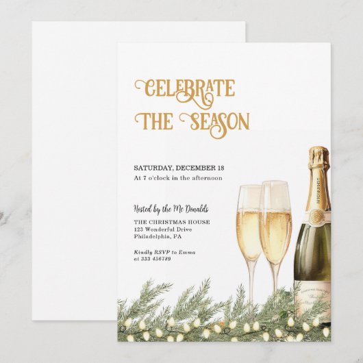 Vakantie Party uitnodiging Bubble Champagne (Voorkant / Achterkant)