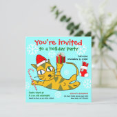 Vakantie Party Uitnodiging Rolling Cat (Staand voorkant)