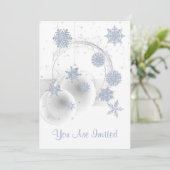 Vakantie Party Uitnodiging wit, ornament sneeuwvlo (Staand voorkant)
