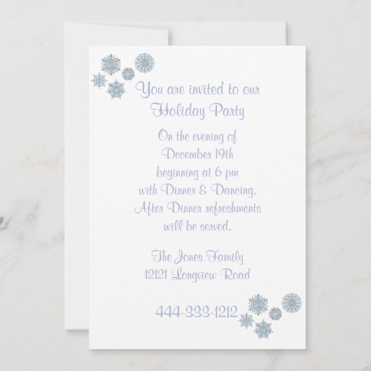 Vakantie Party Uitnodiging wit, ornament sneeuwvlo (Achterkant)