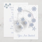 Vakantie Party Uitnodiging wit, ornament sneeuwvlo (Voorkant / Achterkant)