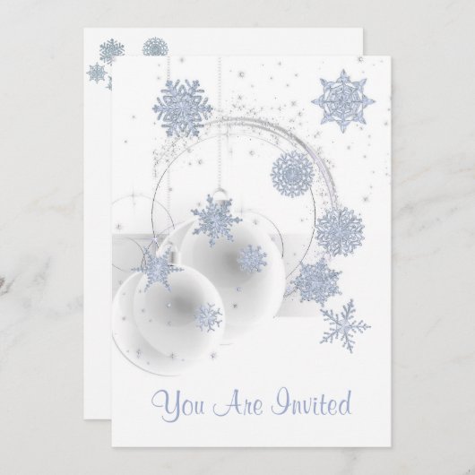Vakantie Party Uitnodiging wit, ornament sneeuwvlo (Voorkant / Achterkant)