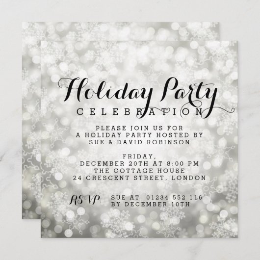 Vakantie Party Zilveren Sparkling Snowflake Lights Kaart (Voorkant / Achterkant)