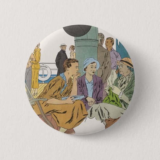 vakantie, passagiersschip op dek ronde button 5,7 cm (Voorkant)