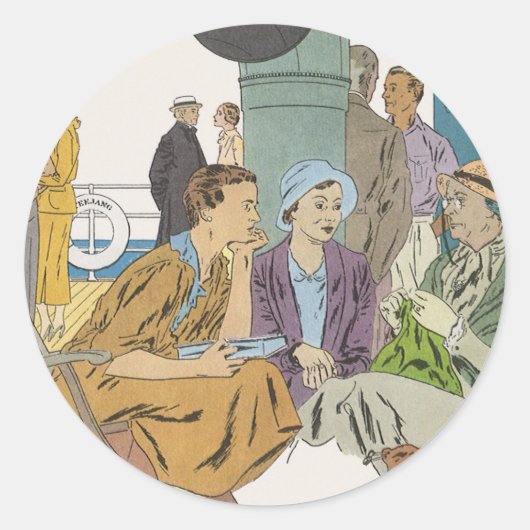  vakantie, passagiersschip op dek ronde sticker (Voorkant)