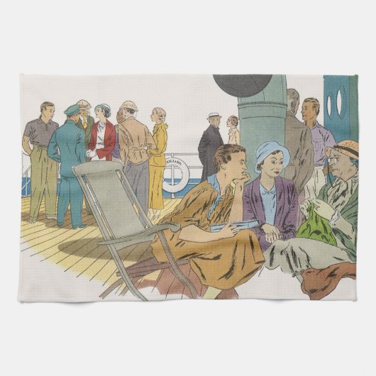  vakantie, passagiersschip op dek theedoek (Horizontaal)