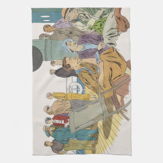  vakantie, passagiersschip op dek theedoek (Verticaal)