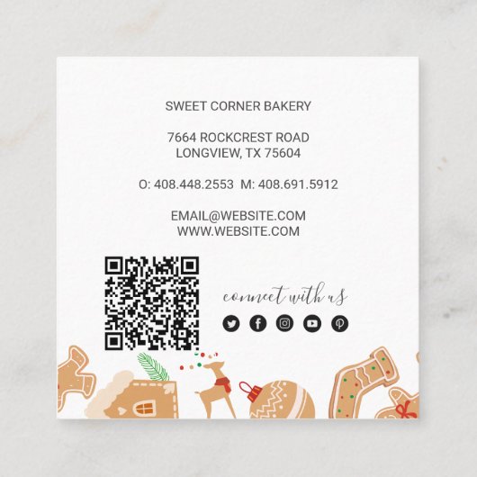 Vakantie peperkoek Bakkerij QR Code Vierkante Visitekaartje (Achterkant)