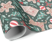 Vakantie peperkoek, rendier en kerstboom cadeaupapier (Rol Hoek)