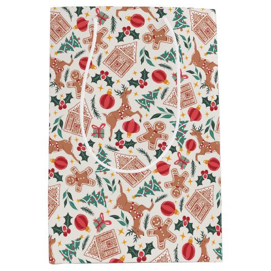 Vakantie peperkoek, rendier en kerstboom medium cadeauzakje (Voorkant)