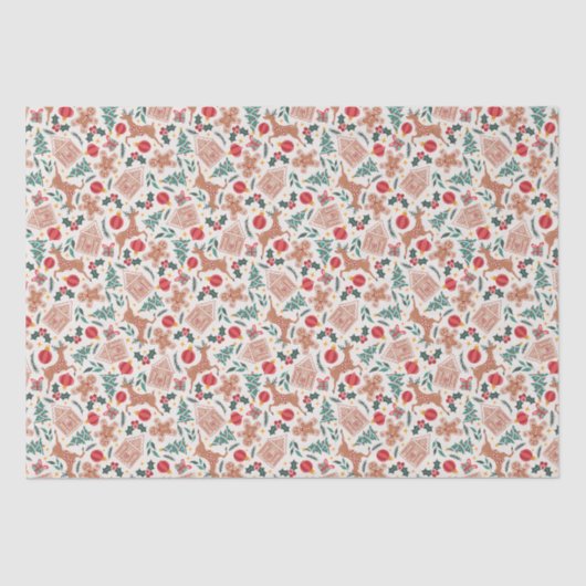 Vakantie peperkoek, rendier en kerstboom tissuepapier (Voorkant)