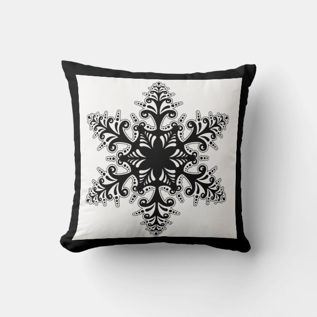 Vakantie Pillow-Black & White Snowflake Kussen (Voorkant)