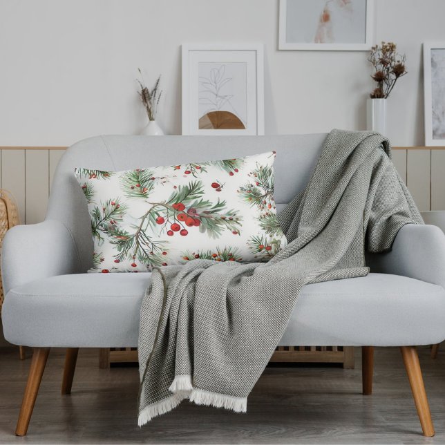 Vakantie Pine & Red Berries Woodland Feestelijk Ku Kussen (Creator heeft geüpload)