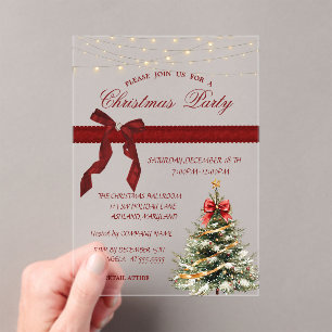Vakantie Pine Tree Bow Corporate Christmas Party Acryl Uitnodigingen