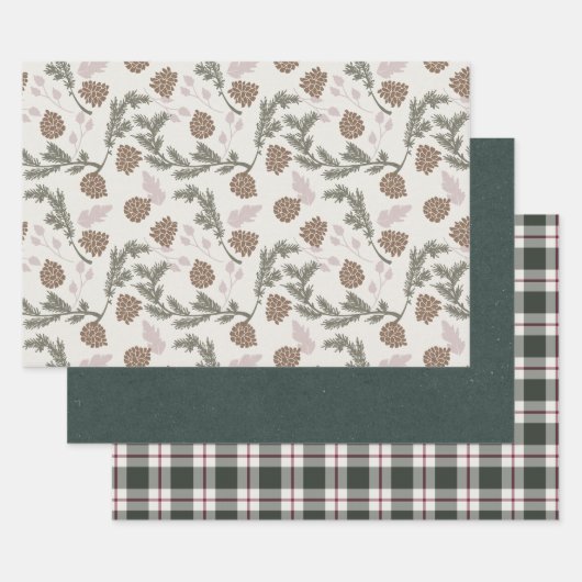 Vakantie Pinecone Evergreen Smaragd Plaid Kerstmis Inpakpapier Vel (Set)