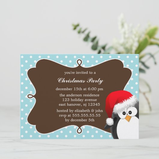 Vakantie Pinguïn Kerstfeest Uitnodigingen (Staand voorkant)
