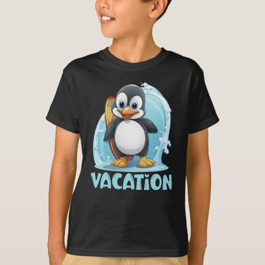 Vakantie Pinguïn Surfplank T-shirt (Voorkant)