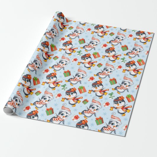 Vakantie Pinguïns Cadeaupapier (Uitgerold)