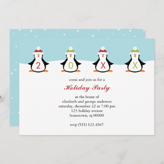 Vakantie pinguïns uitnodigingen (Voorkant / Achterkant)