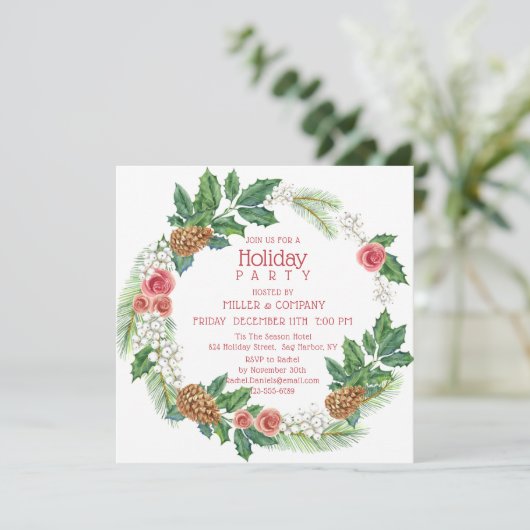 Vakantie Pink Wreath Corporate Kerstfeest Kaart (Staand voorkant)