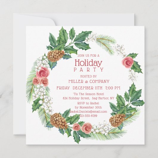 Vakantie Pink Wreath Corporate Kerstfeest Kaart (Voorkant)