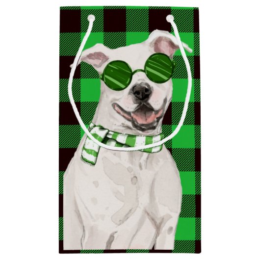 Vakantie Pit Bull en Green Plaid Kerstmis Klein Cadeauzakje (Achterkant)
