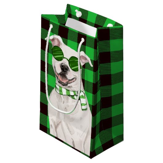 Vakantie Pit Bull en Green Plaid Kerstmis Klein Cadeauzakje (Voorkant Gekanteld)