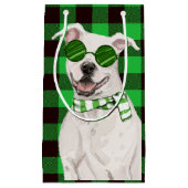 Vakantie Pit Bull en Green Plaid Kerstmis Klein Cadeauzakje (Voorkant)