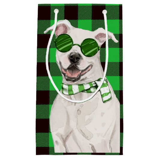 Vakantie Pit Bull en Green Plaid Kerstmis Klein Cadeauzakje (Voorkant)