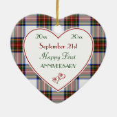 Vakantie Plaid 1e Jubileum kerstversiering Keramisch Ornament (Achterkant)