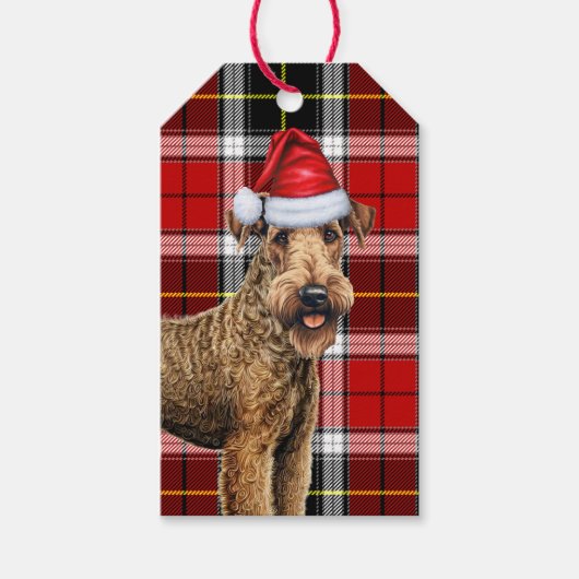 Vakantie Plaid Airedale Terrier Hond Kerstmis Cadeaulabel (Voorkant)