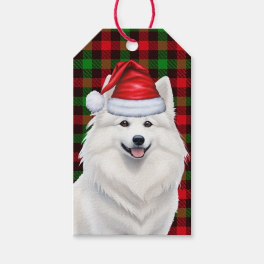 Vakantie Plaid Amerikaanse Eskimo Dog Kerstmis Cadeaulabel (Voorkant)
