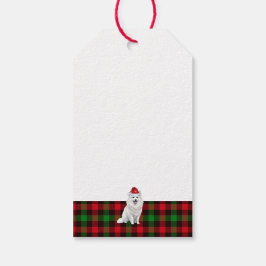 Vakantie Plaid Amerikaanse Eskimo Dog Kerstmis Cadeaulabel (Achterkant)