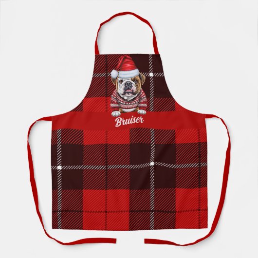 Vakantie Plaid Bulldog Santa Dog Kerstmis Schort (Voorkant)