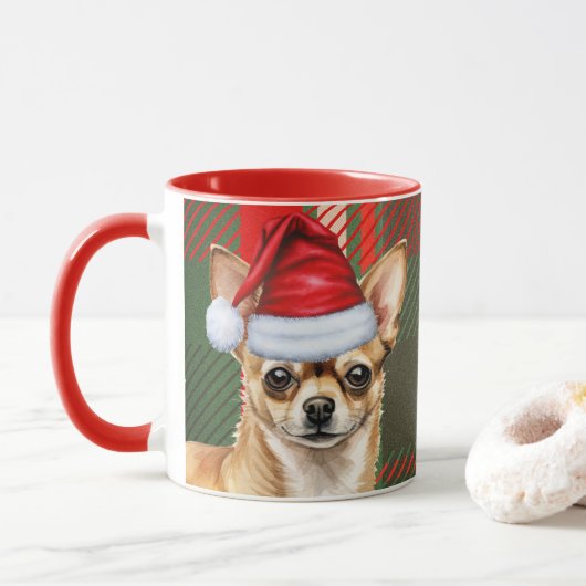 Vakantie Plaid Chihuahua Kerstman Hond Mok (Met donut)
