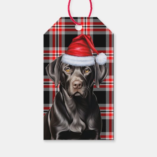 Vakantie Plaid Chocolade Lab Santa Dog Kerstmis Cadeaulabel (Voorkant)