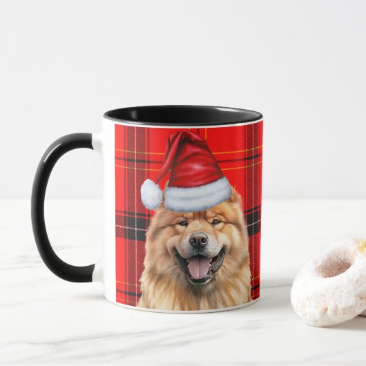 Vakantie Plaid Chow Chow Christmas Santa Dog Mok (Met donut)