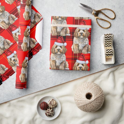 Vakantie Plaid Cockapoo Santa Dog Kerstmis Cadeaupapier (Crafts)